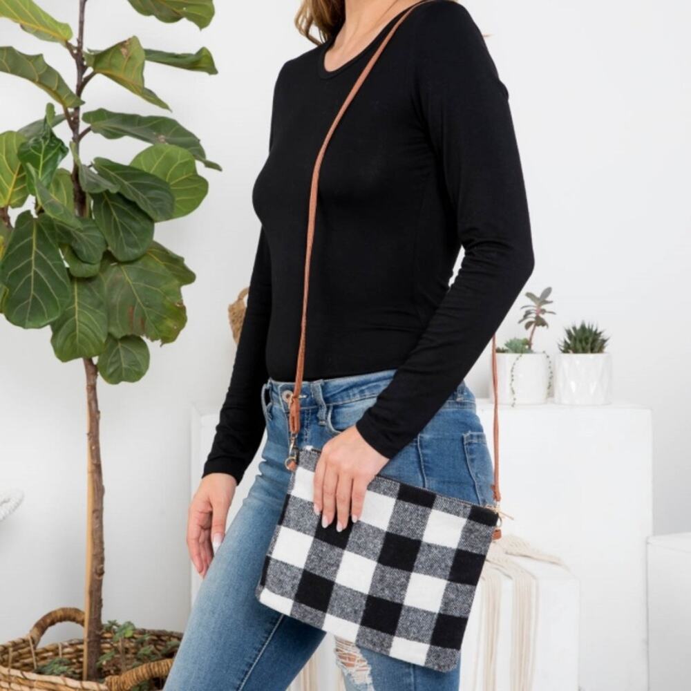 NWT Buffalo Plaid Black and White Crossbody Bag